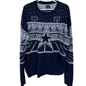 Dallas Cowboys Christmas Sweater Mens XL Navy Blue SIlver NFL Team Knit